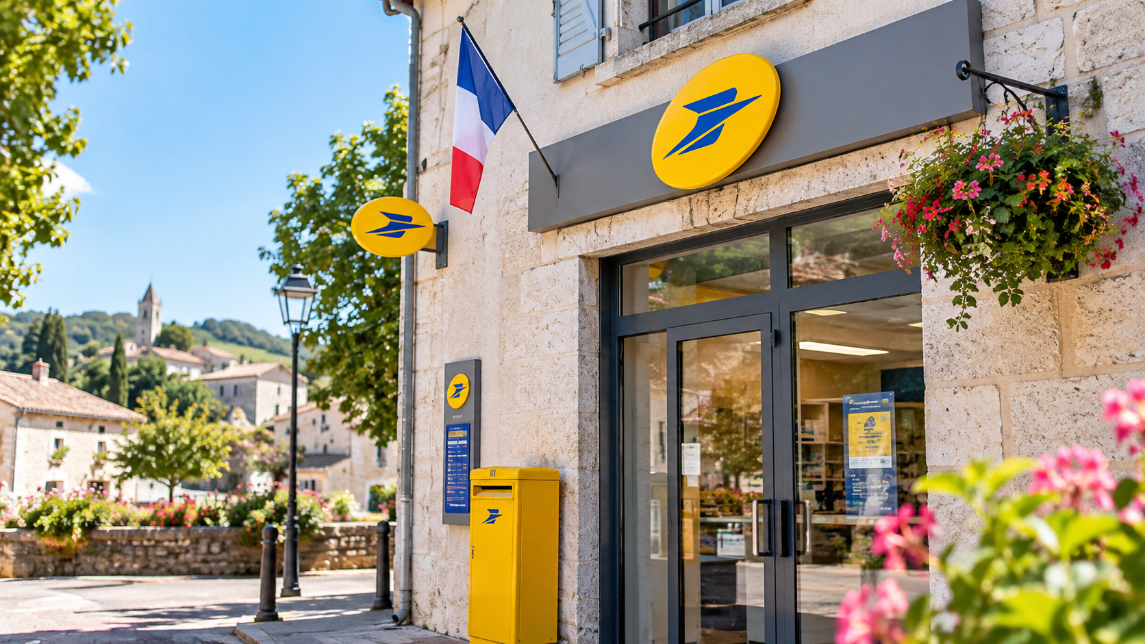 French La Poste post office with a red and yellow La Poste sign