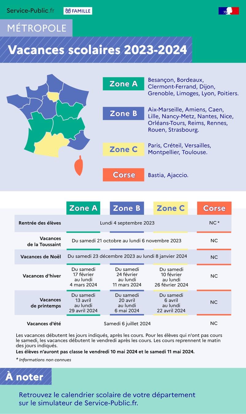 French School Holidays 2023 2024 P O Life