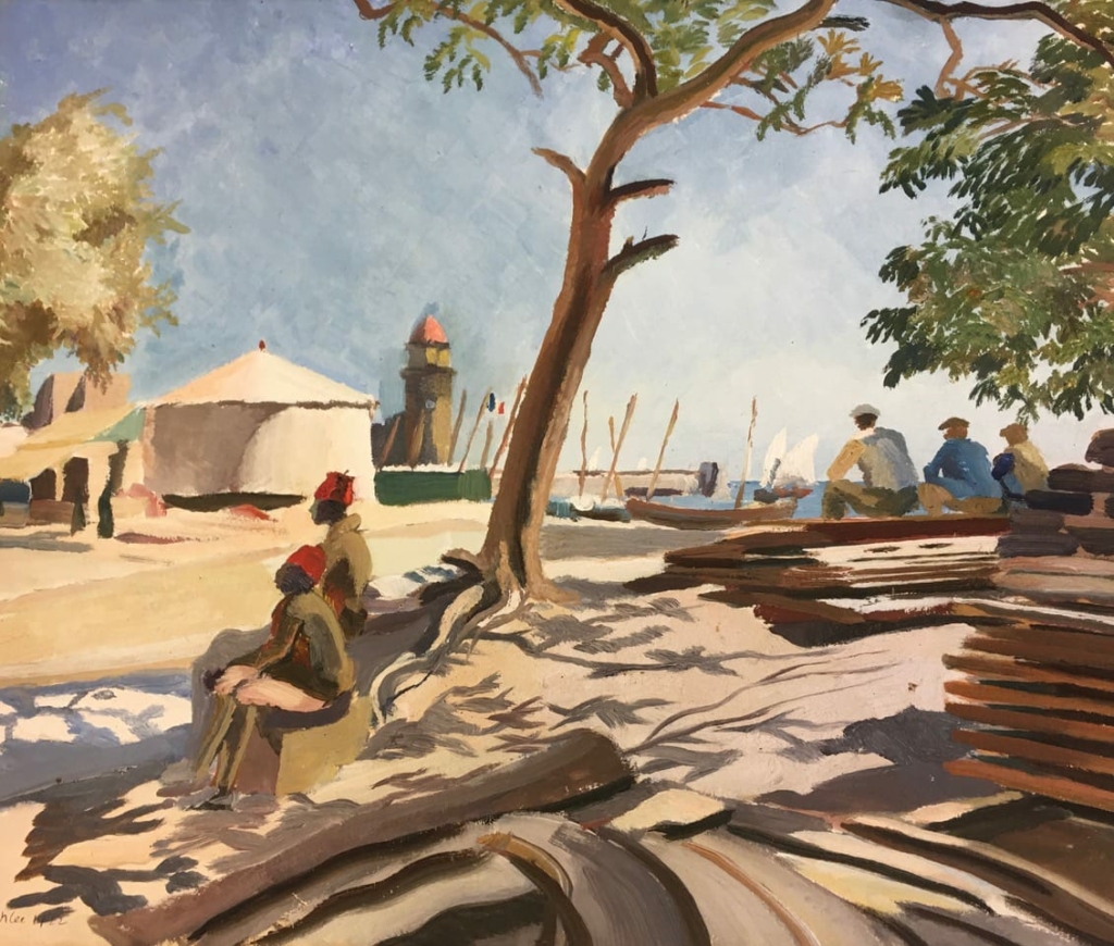 They lodged initially at an hotel overlooking the market place run by Pauline Quintana. Shortly after their arrival, Ihlee gave her a painting of Collioure which is included in the show.