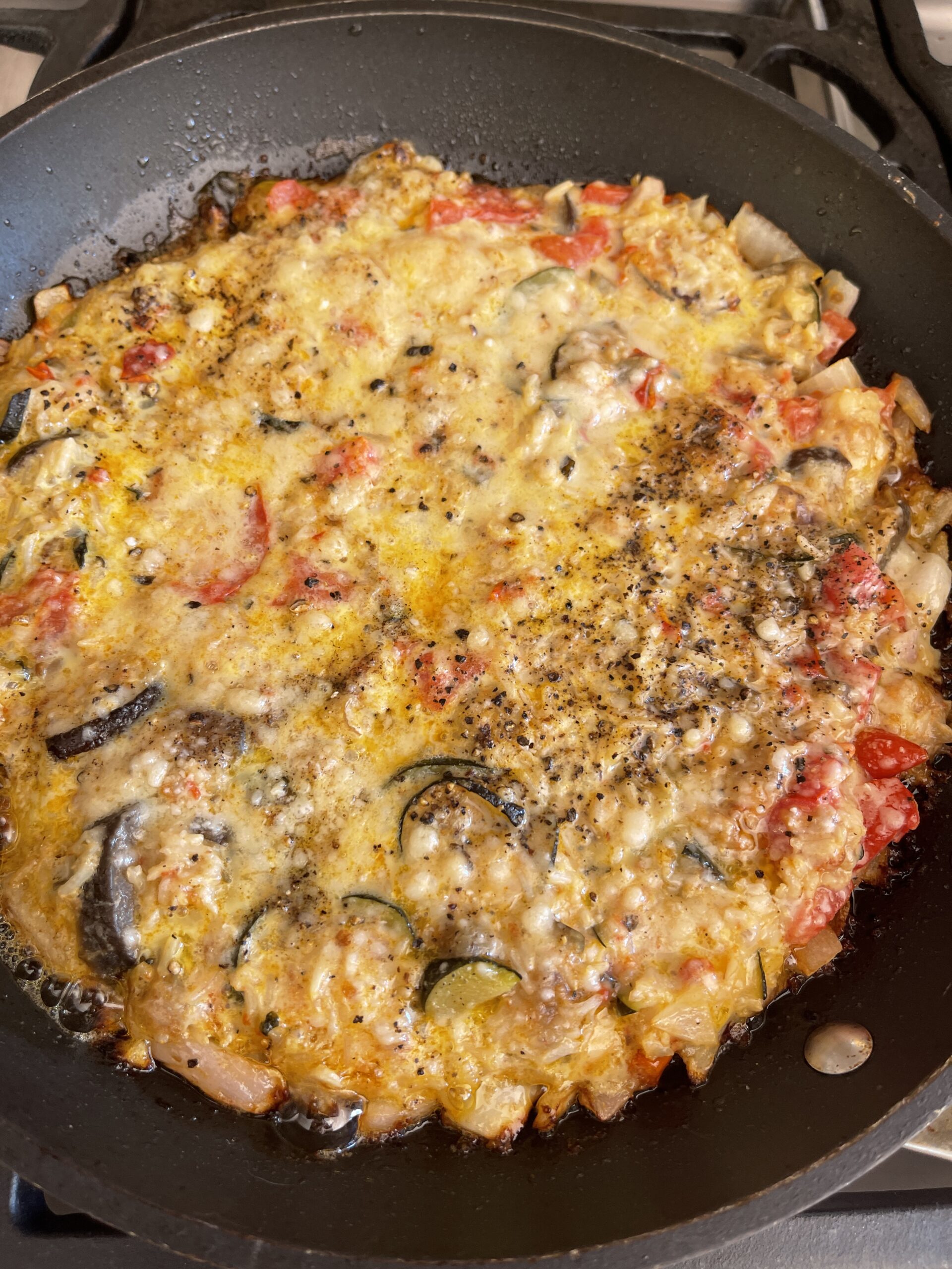 I love this summer frittata made with all the lovely vegetables in the PO,