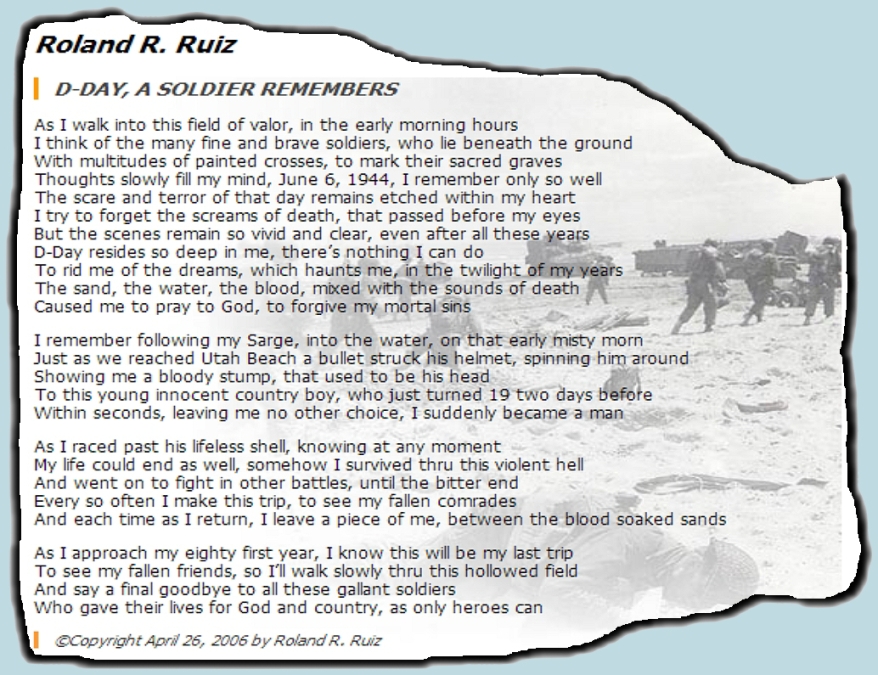 WAR ROLAND R RUIZ D-DAY POEM 3