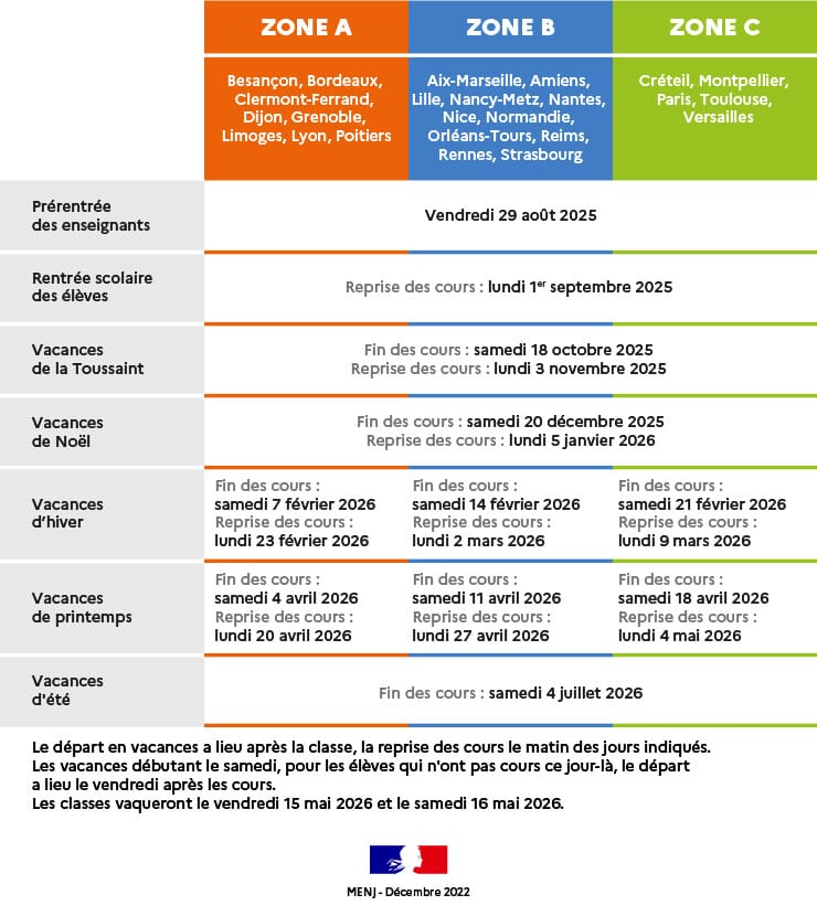 vacances scolaires, french school holidays 2024-2025